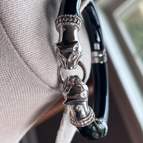 Arte d'Argento vintage sterling silver and enamel panther head hinged bracelet - Picture 13 of 15